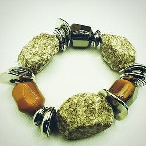 Chunky Caramel Cream Bracelet w/ Silver Disks